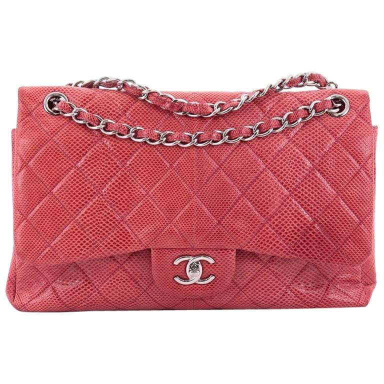 Chanel Classic Quilted Lizard Jumbo Double Flap Bag 