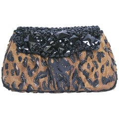 YVES SAINT LAURENT Cocktail Clutch Printed Leopard and Sequins
