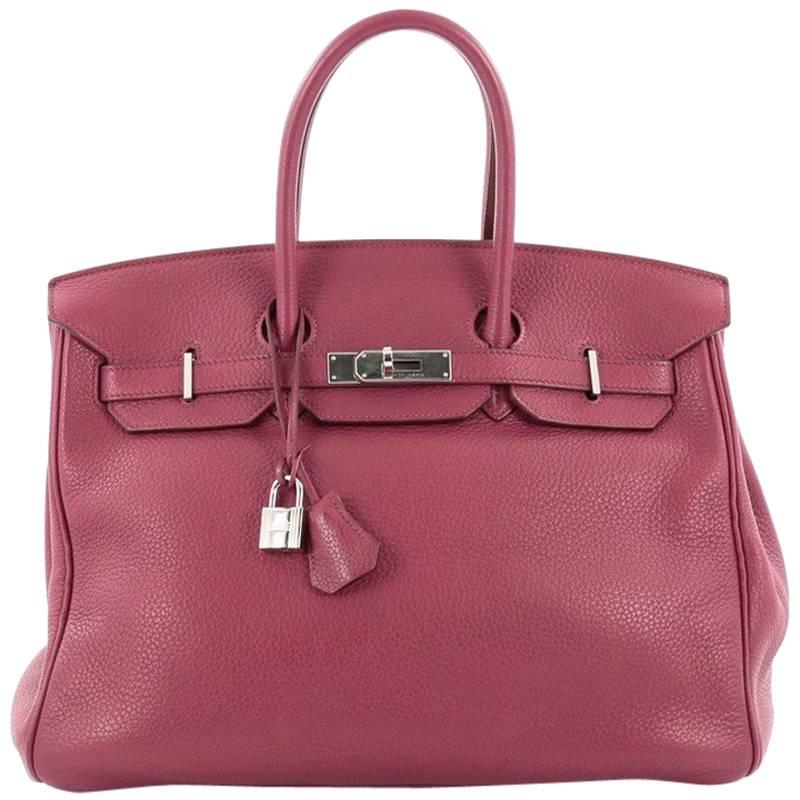 Hermes Birkin Handbag Bose de Rose Clemence with Palladium Hardware 35