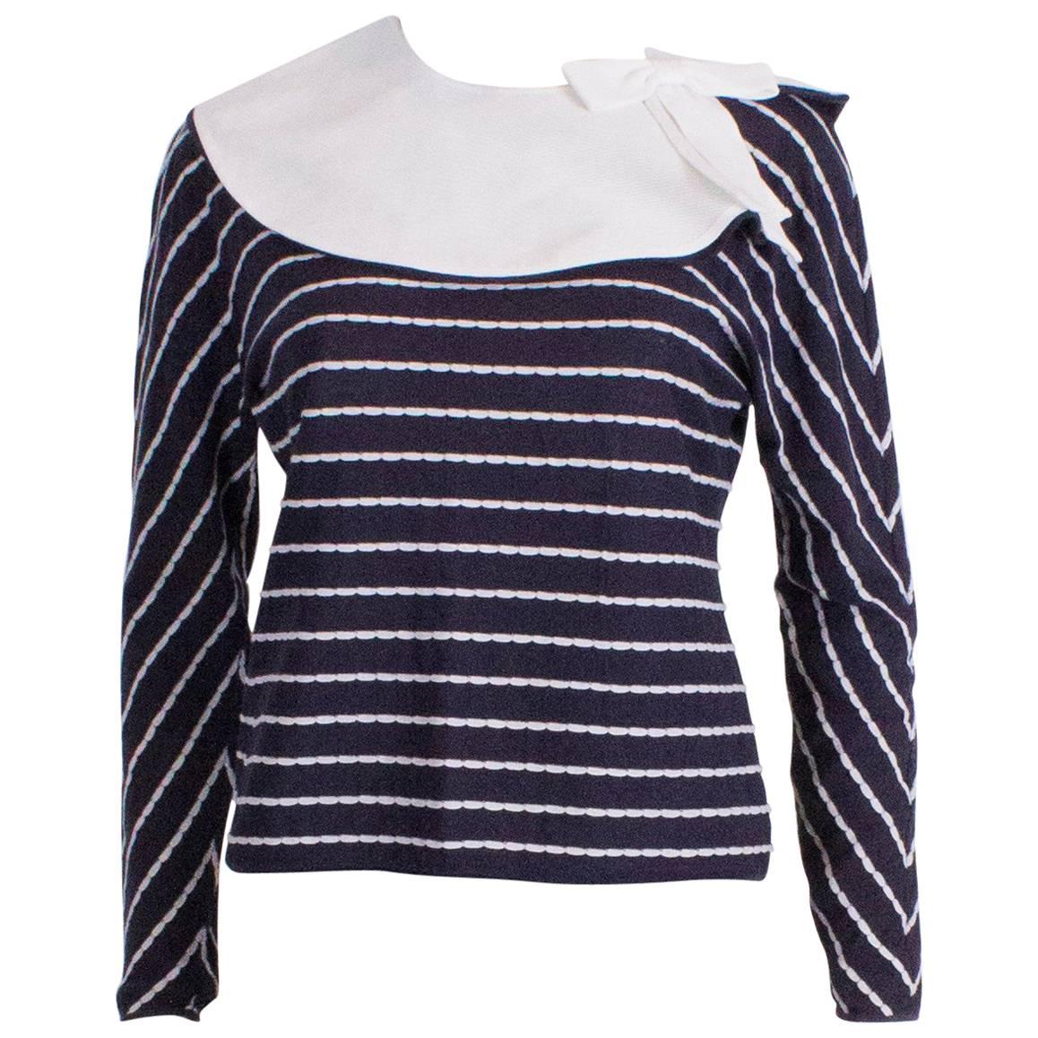 Blue and White Valentino Top with Detachable Collar