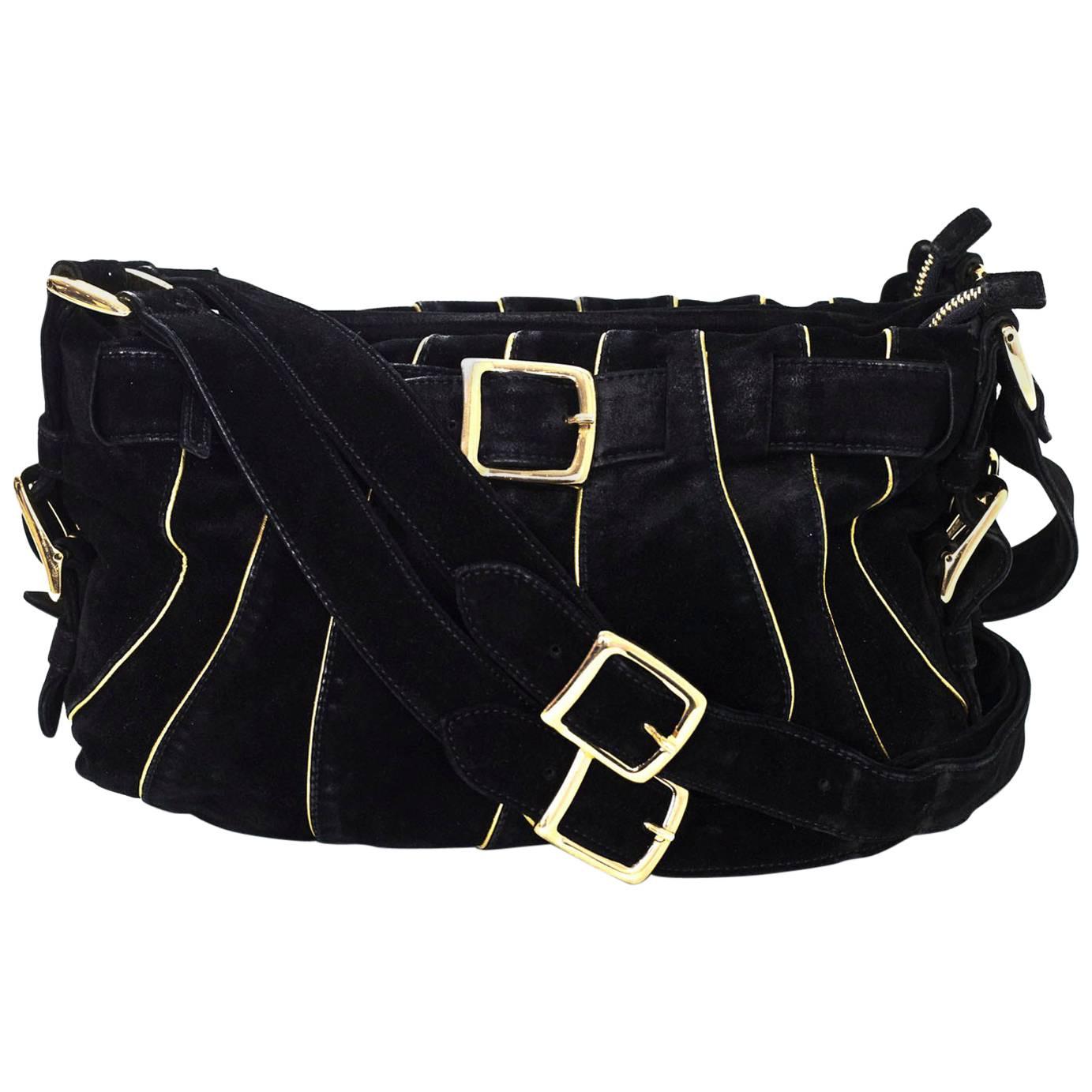 Chloe Black and Gold Suede Crossbody Bag with DB For Sale at 1stDibs