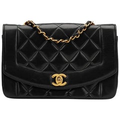 1990s Chanel Black Quilted Lambskin Vintage Small Diana Classic Double Flap Bag