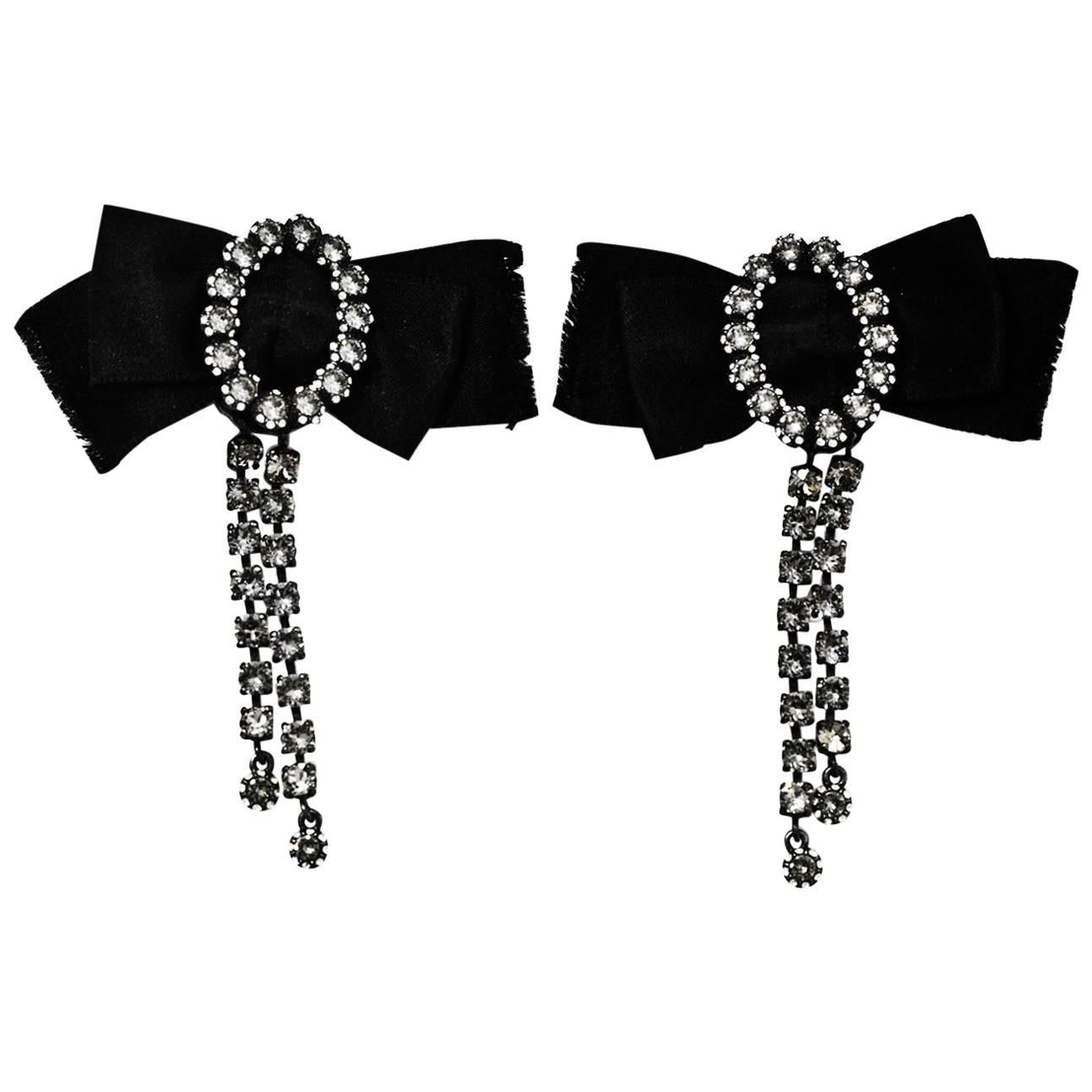 Lanvin Black Satin Bow & Crystal Clip-On Earrings rt. $1, 395