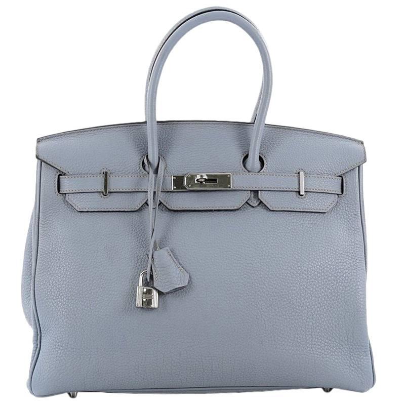 Hermes Birkin Handbag Bleu Lin Togo with Palladium Hardware 35