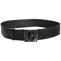 Chanel Black Leather & Enamel Buckle Belt Sz 85 10