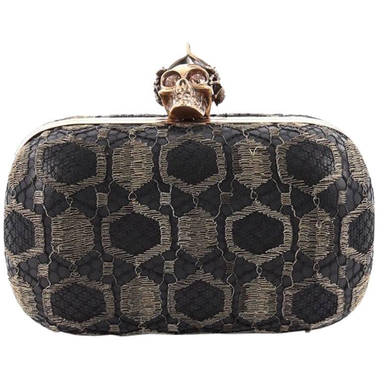 Alexander McQueen Skull Box Clutch Lace and Leather Small