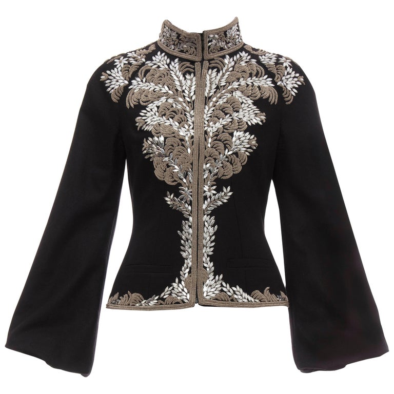 Alexander McQueen Black Wool Zip Front Embroidered Jacket, Circa 2004 For  Sale at 1stDibs