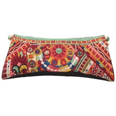 Natori Black Silk Satin Uzbekistan Embroidered Clutch, Circa 2004 1