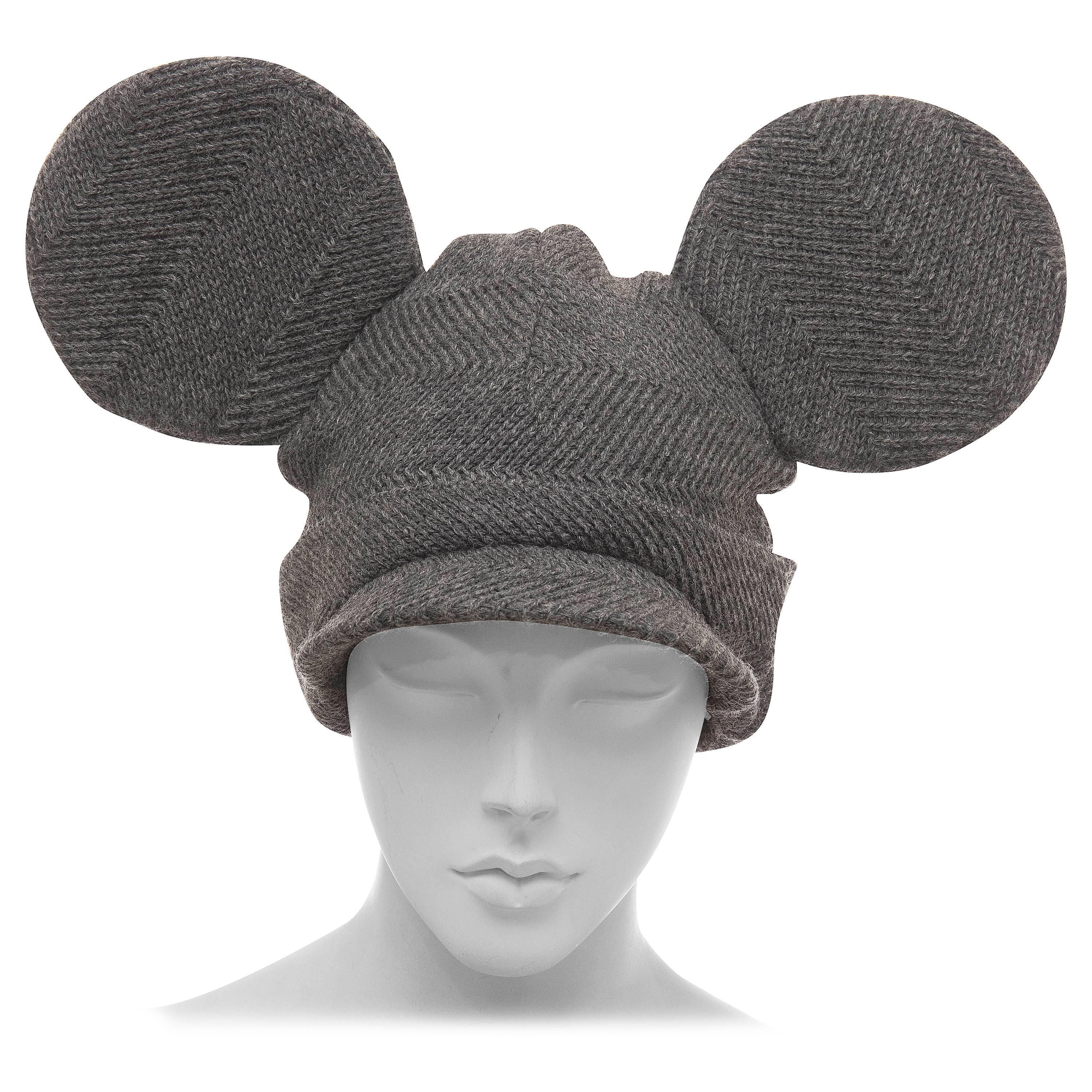 Comme des Garcons Stephen Jones Grey Wool Herringbone Mouse Ears Hat, Fall 2013