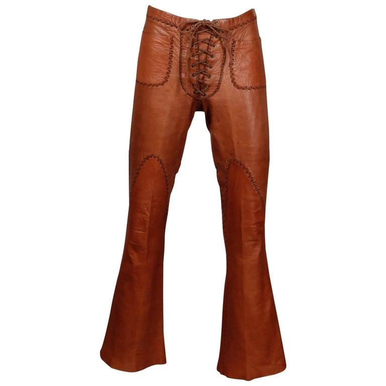 1970s Vintage North Beach Leather Handmade Lace Up Whip Stitch