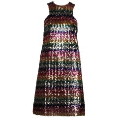 1960s Vintage Rainbow Stiped Metallic Sequin Shift Dress 11