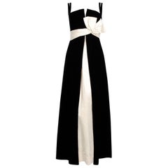 1950's Philip Hulitar Black Velvet & Ivory Satin Low-Plunge Sash Evening Gown