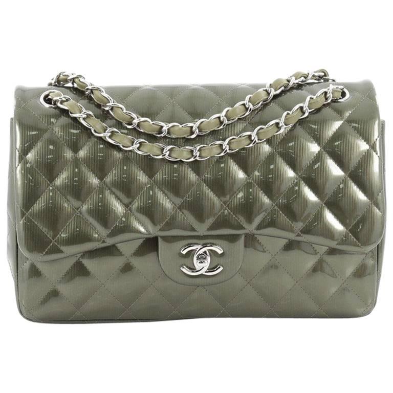 Chanel Classic Double Flap Bag Quilted Striped Metallic Patent Jumbo