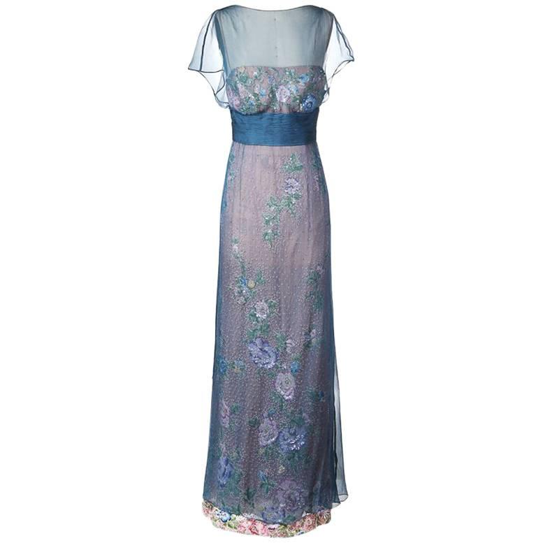 Vintage Valentino Floral Dress with Chiffon Overlay
