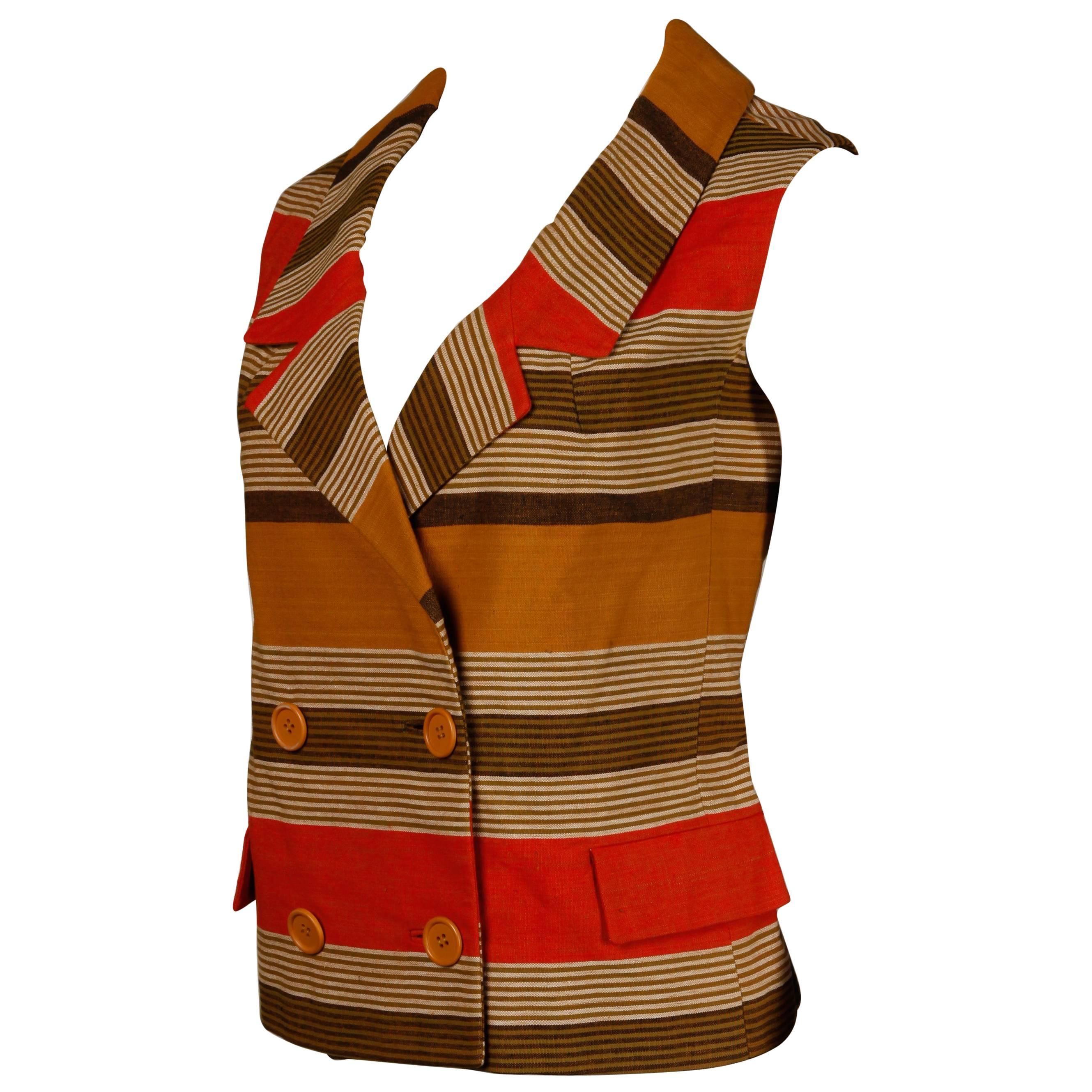 1960s Nina Ricci Vintage Linen Striped Mod Vest Top For Sale