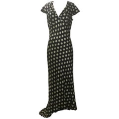 Moschino Couture! Black and White Silk Polka Dot Long Maxi Dress, 1980s