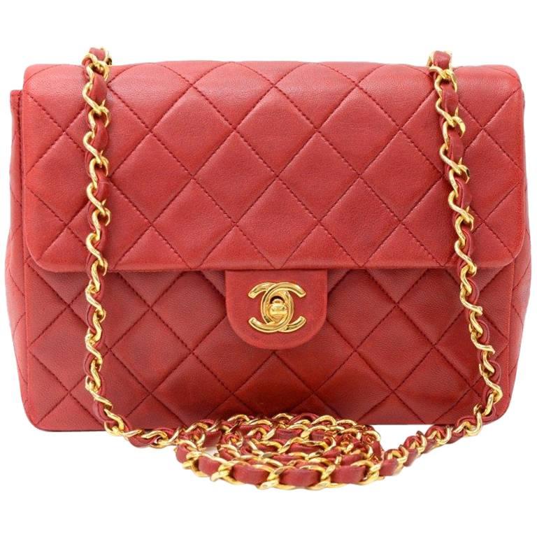 Vintage Chanel 8" Flap Red Quilted Leather Shoulder Mini Bag