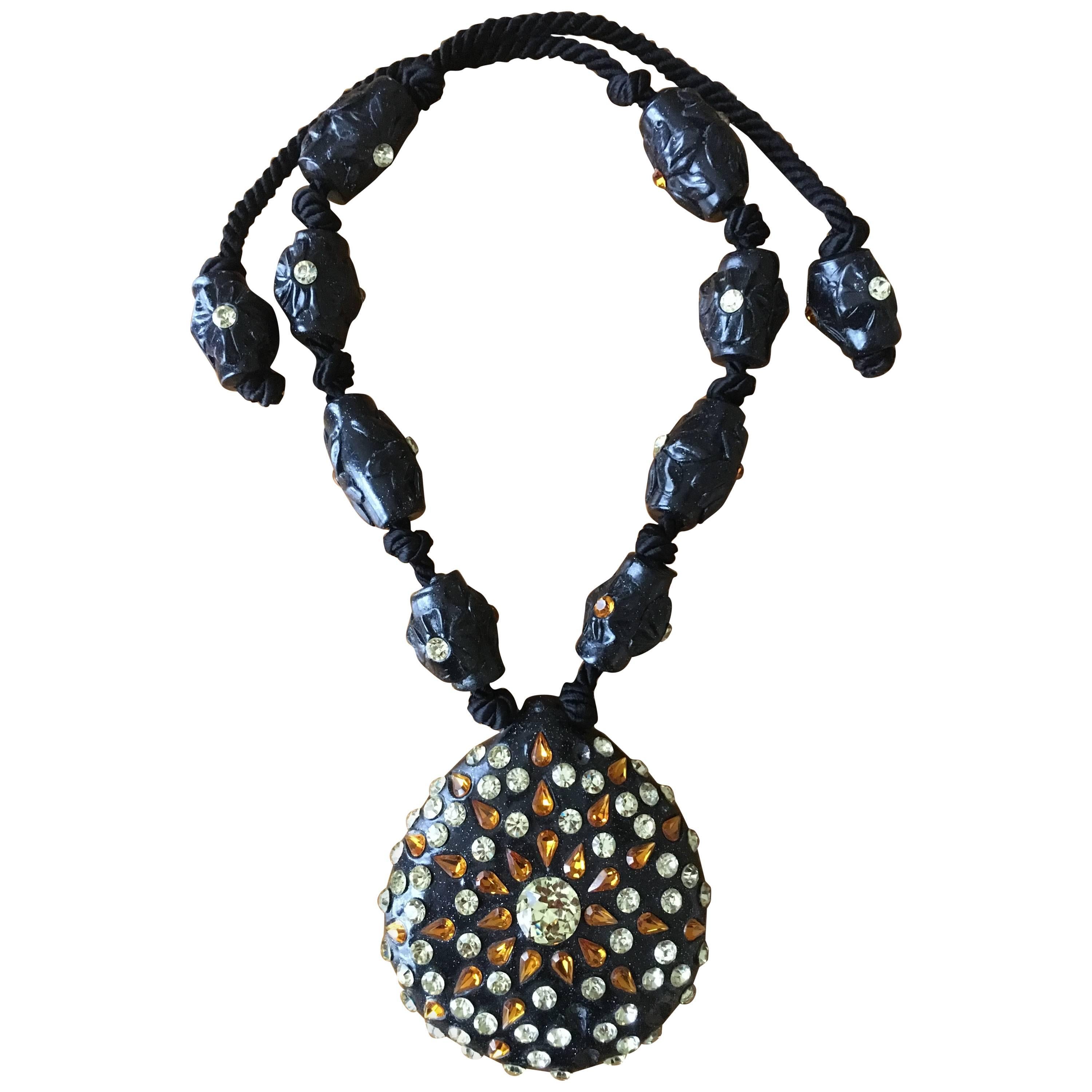 Maria Snyder Black Jeweled Necklace For Sale