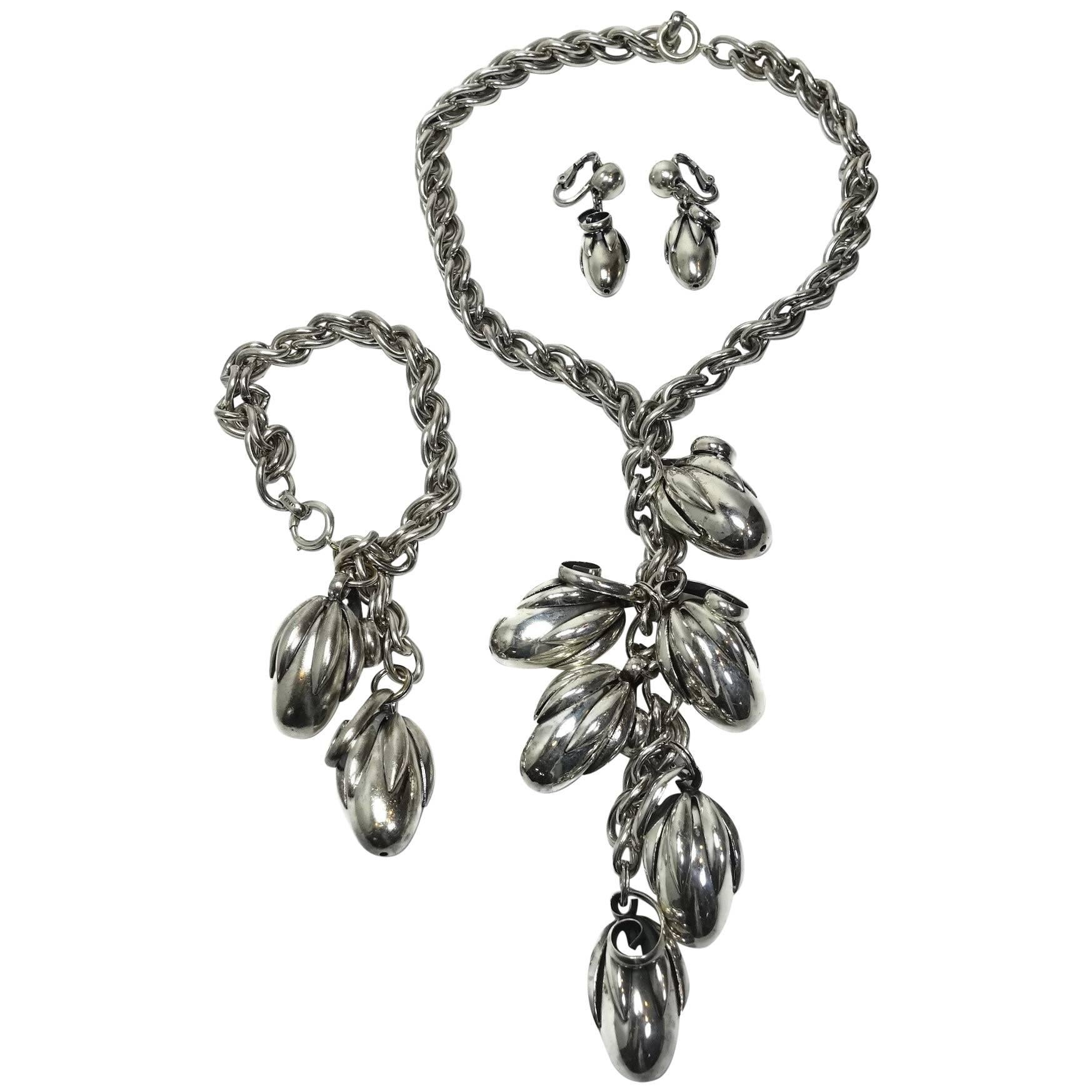 Famous Vintage Signed Napier Acorn Drop Necklace, Bracelet & Earrings