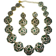 Signed Oscar de la Renta Emerald Green Crystals Necklace 
Earrings