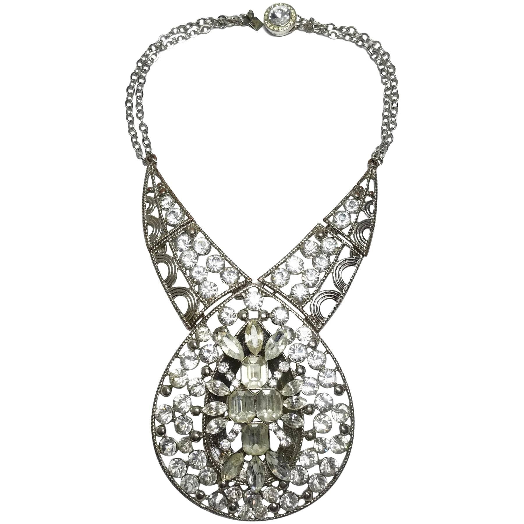 La Marquise Vintage Rhinestone Drop Necklace For Sale