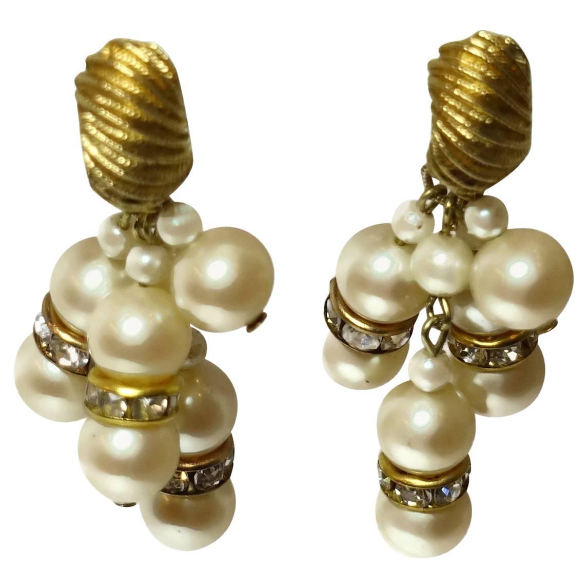 Trifari Vintage Faux Pearl Dangle Drop Earrings
