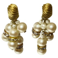 Trifari Vintage Faux Pearl Dangle Drop Earrings