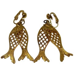 Vintage 1970s Twin Fish Dangle Earrings