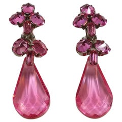 Vintage Pink Crystal & Lucite Dangle Earrings