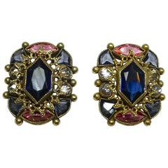 Art Deco 1930s Vintage Signed Sandor Multi-Color Crystals Earrings