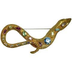 Signed Kenneth Jay Lane Multi-Color Snake Brooch 3