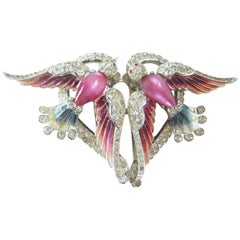 Rare Vintage 1940s Coro Love Shaped Bird Duette Brooch