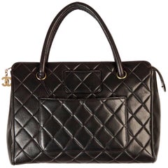 CHANEL Vintage Black Quilted HANDBAG Satchel w/ Exterior Pockets 1