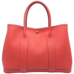 Hermes Garden Party PM Rouge Pivoine/Red Country Leather Tote Bag Handbag