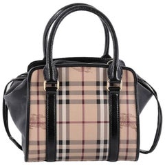 Burberry Dinton Convertible Satchel Haymarket Coated Canvas and Leather Small