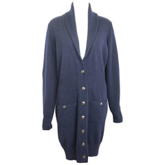 Chanel Navy Cashmere Long Sleeves Knee Length Long Cardigan