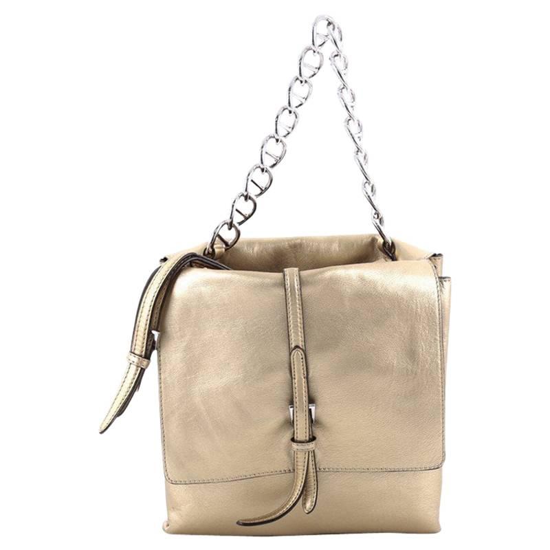 Prada Double Flap Turn Lock Shoulder Bag Leather Small