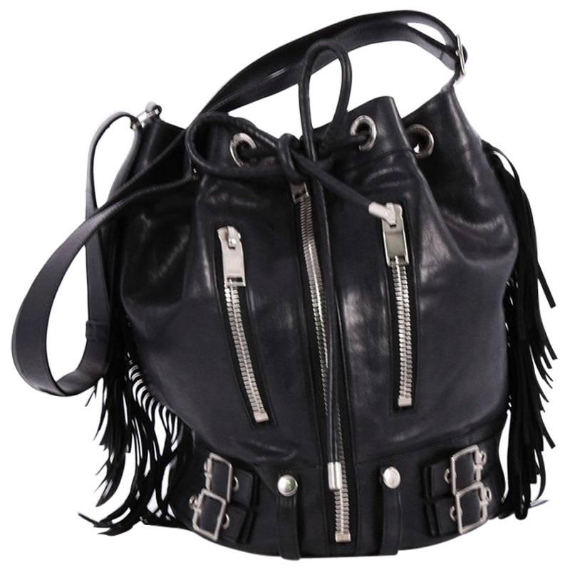 Saint Laurent Rider Bucket Bag Fringe Leather Large