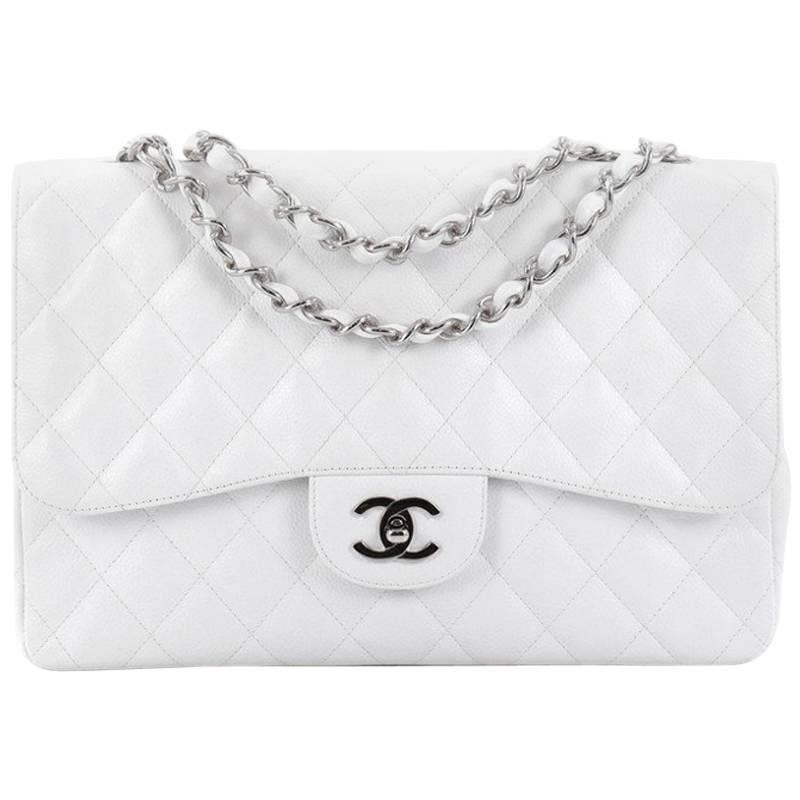 Chanel Vintage Classic Single Flap Bag Quilted Caviar Jumbo