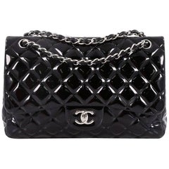 Chanel Classic Double Flap Bag Quilted Patent Jumbo 9