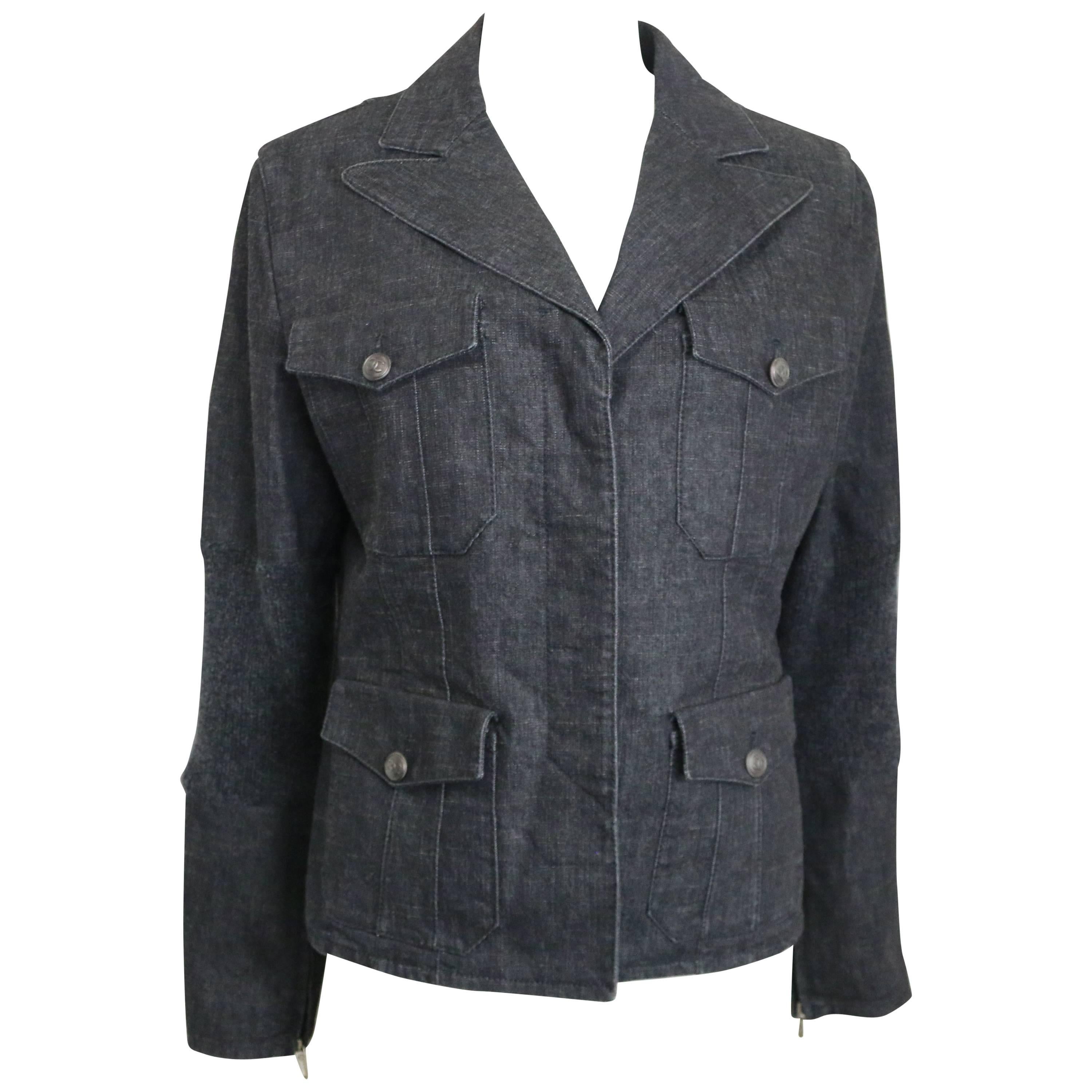 Chanel Grey Denim with Wool Sleeves Jacket For Sale