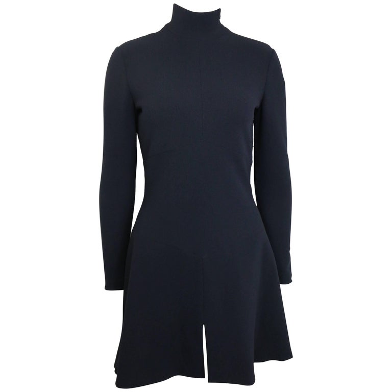 Vintage 1995 Chanel Black High Neck Long Sleeves Dress For Sale at