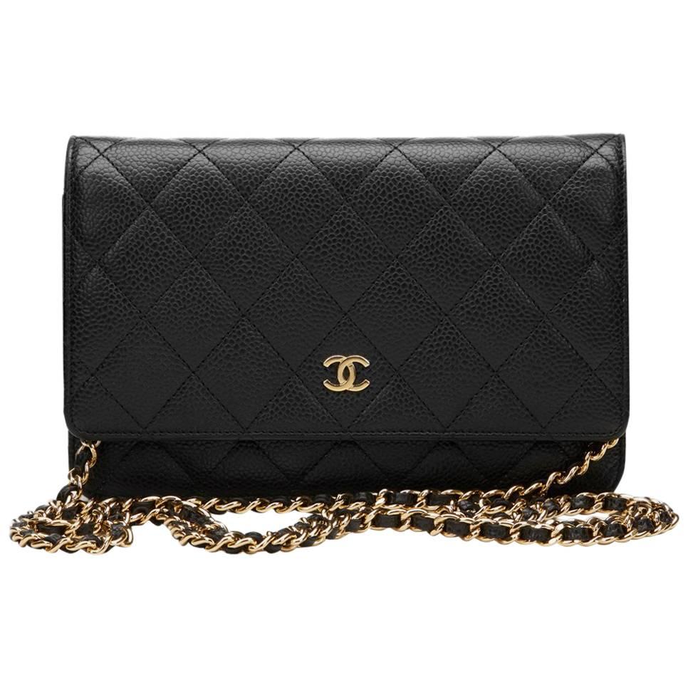 2013 Chanel Black Quilted Caviar Leather Wallet-on-Chain WOC