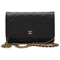 2013 Chanel Black Quilted Caviar Leather Wallet-on-Chain WOC