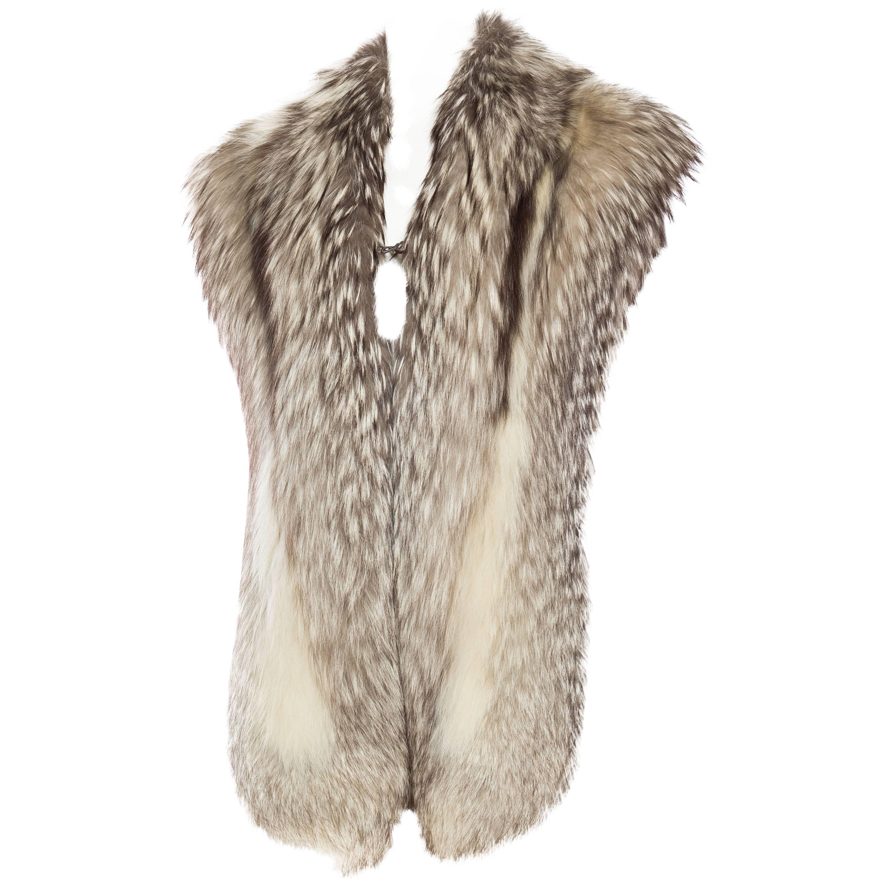 1980S Silver Fox Fur Stole Scarf