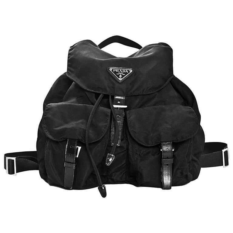 Prada Black Tessuto Nylon and Leather Trim Backpack Bag For Sale at 1stDibs