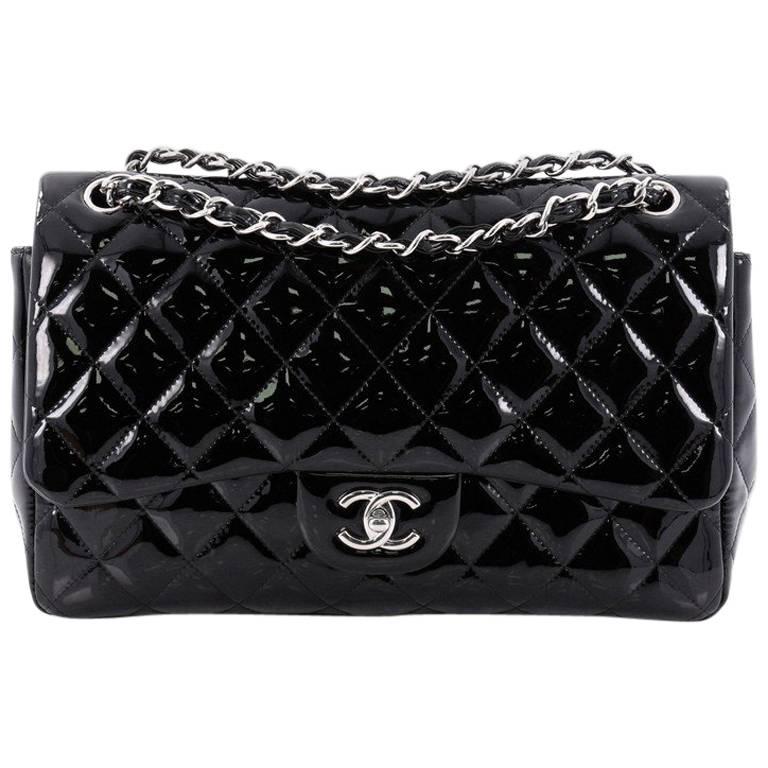 Chanel Classic Double Flap Bag Quilted Patent Jumbo