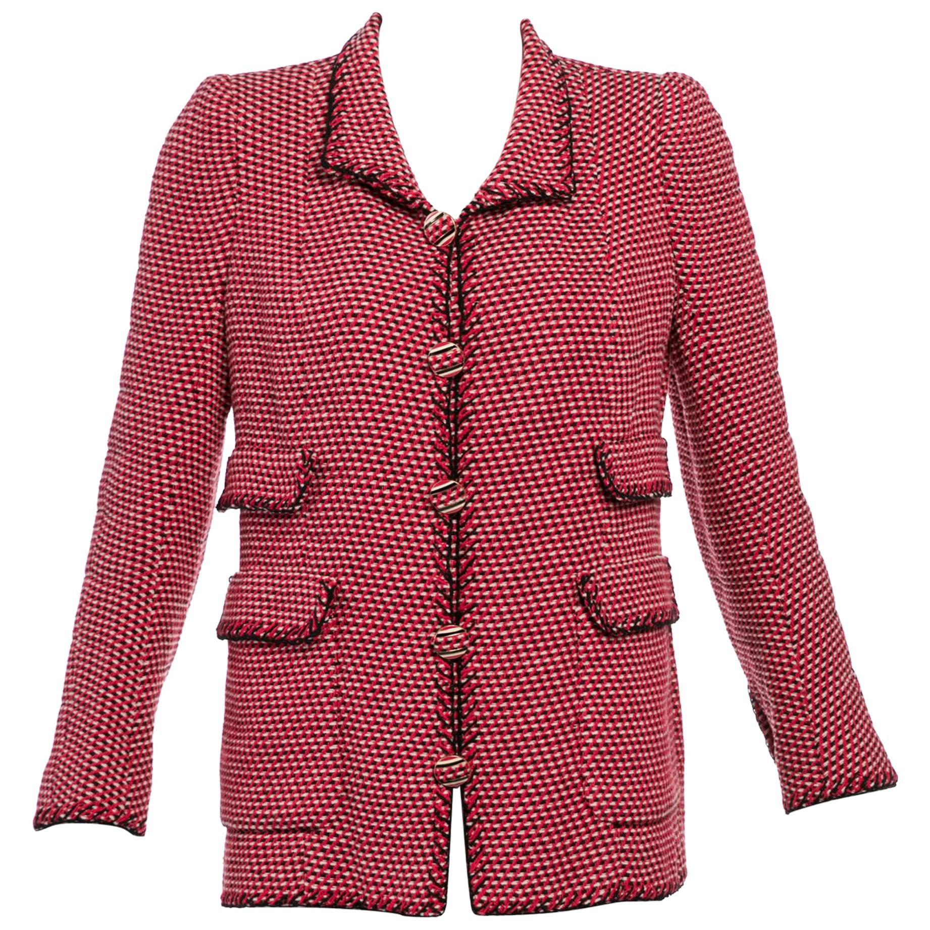 Chanel Vintage Haute-Couture Numbered Red Black Ivory Wool Jacket