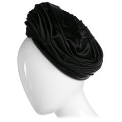 Vintage Christian Dior Black Silk Satin Turban hat 11