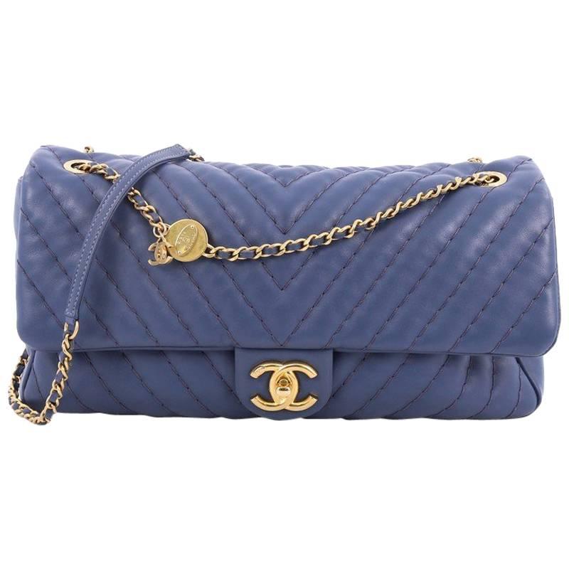 Chanel Medallion Charm Flap Bag Chevron Calfskin Jumbo